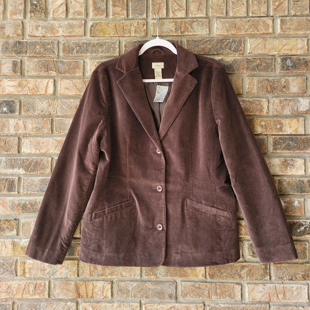L.L. Bean Vintage Y2K 90's Brown Corduroy Single Breasted Blazer Jacket Size 14